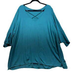 Torrid Womens Oversized V-Neck Top Blouse Crisscross Detail Size 3/4X Teal